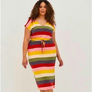 Torrid Midi Super Soft Dolman Sleeve Dress striped multi colour